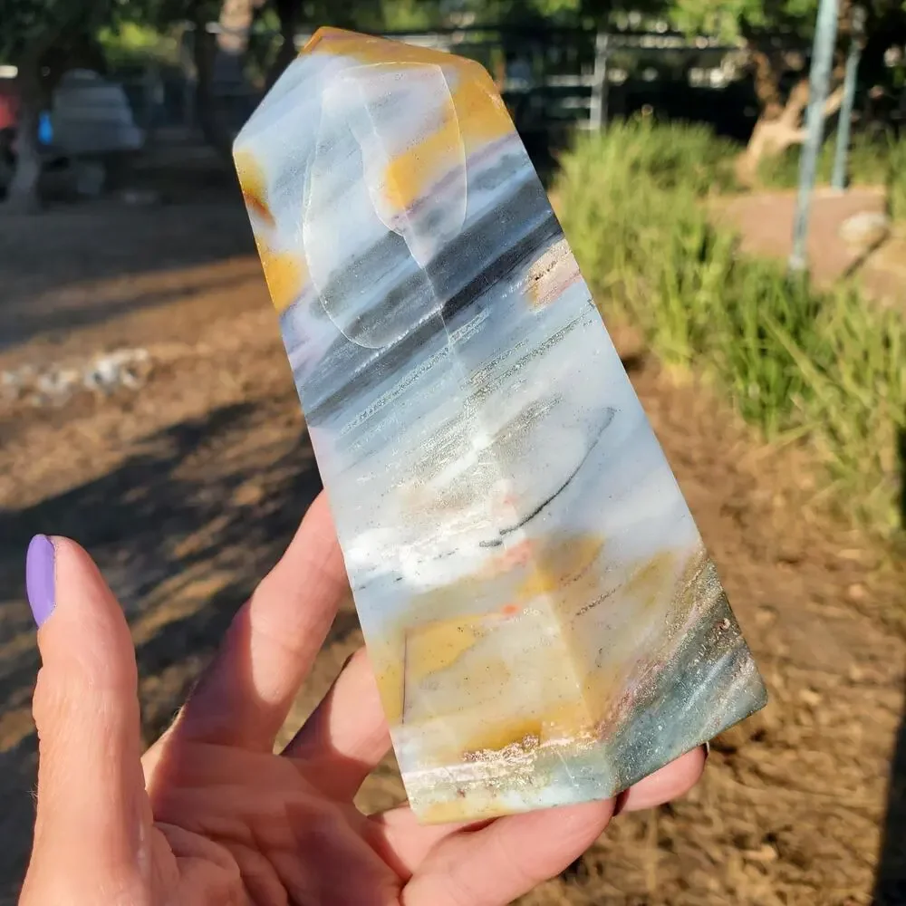Ocean Jasper Blue Yellow Banded Masterpiece Tower Crystal 793 grams